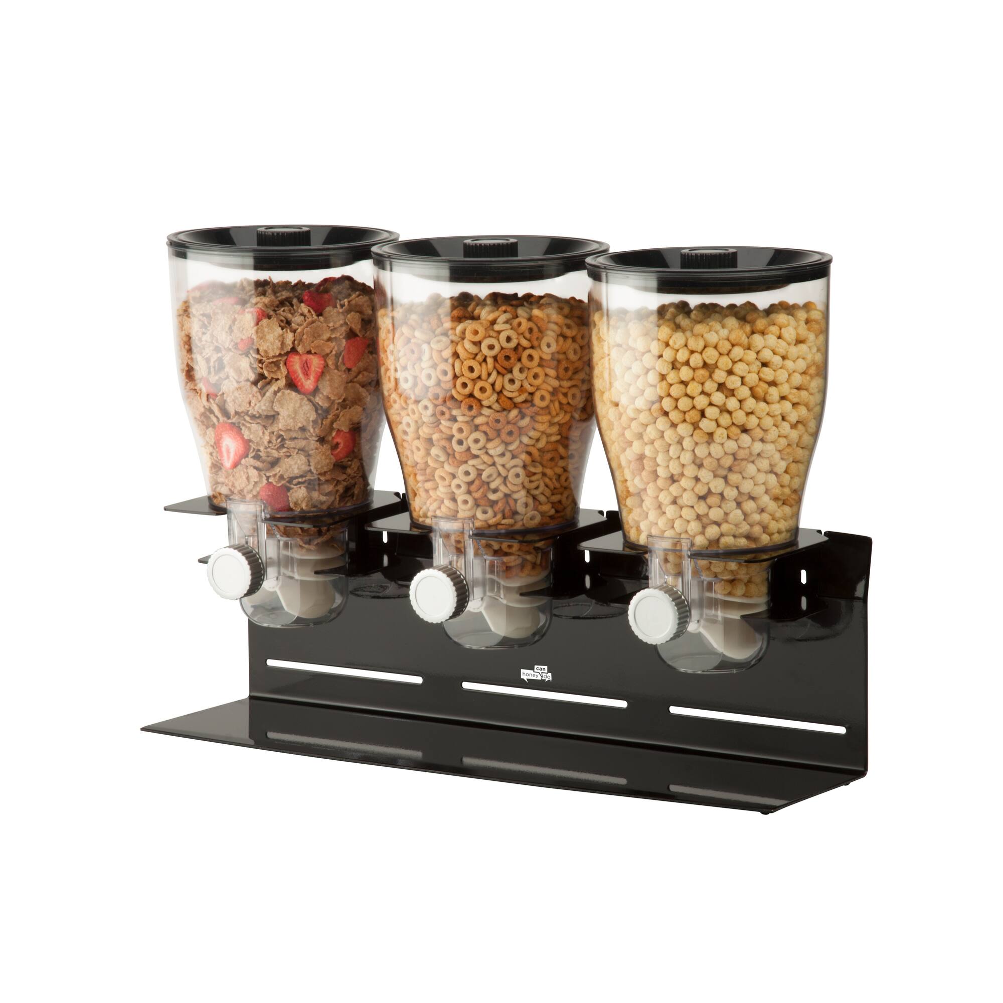 Honey Can Do Black Triple Canister Commercial Cereal Dispenser